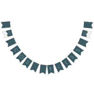 God Bless Crescent Moon & Stars Navy Blue Baptism Bunting