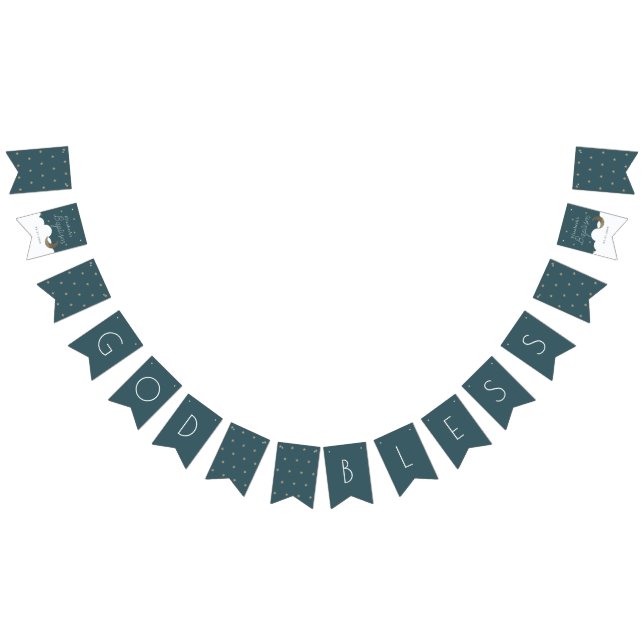 God Bless Crescent Moon & Stars Navy Blue Baptism Bunting (All)