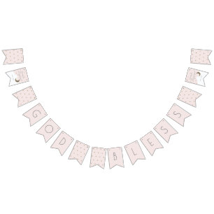 God Bless Crescent Moon & Stars Pink Girl Baptism Bunting