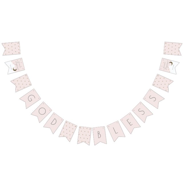 God Bless Crescent Moon & Stars Pink Girl Baptism Bunting (All)