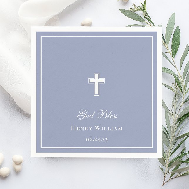 God Bless Cross Boy Baptism Napkin (Creator Uploaded)
