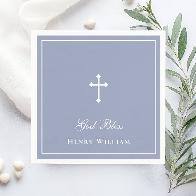 God Bless Cross Boy Baptism Napkin (Creator Uploaded)