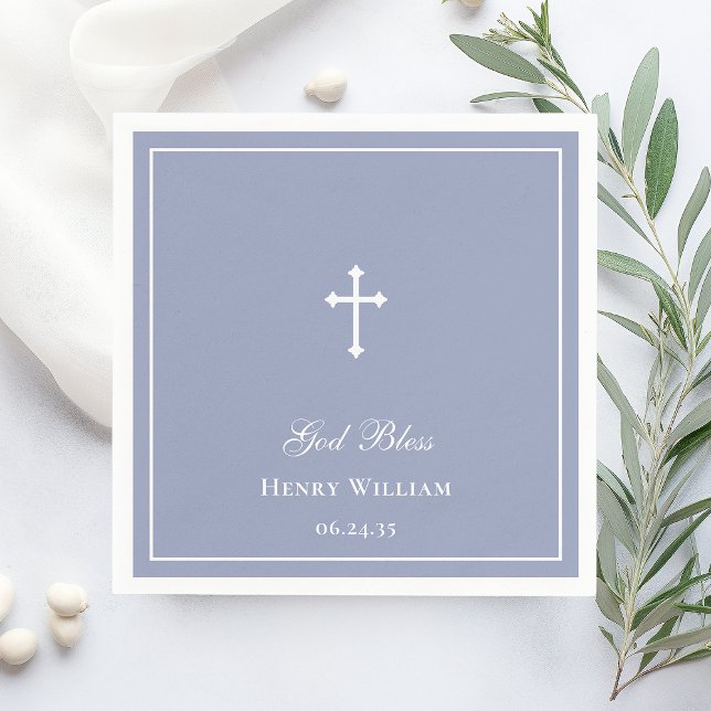 God Bless Cross Boy Baptism Napkin (Creator Uploaded)