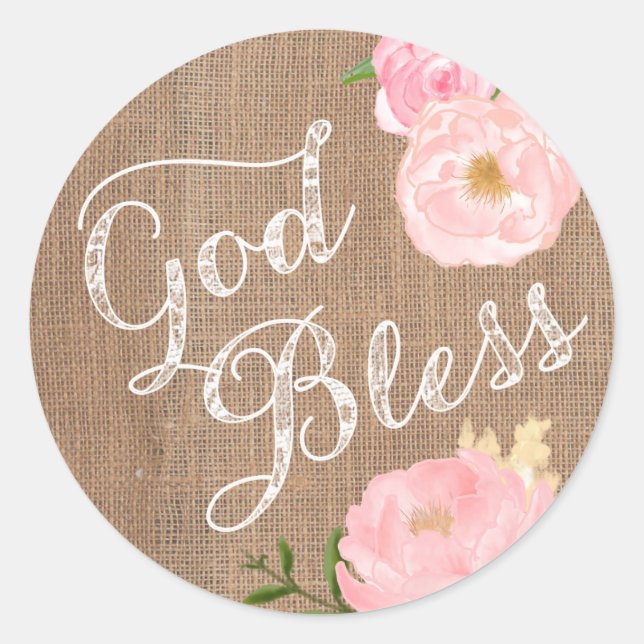 God Bless favour sticker, Baptism Christening favo Classic Round Sticker (Front)