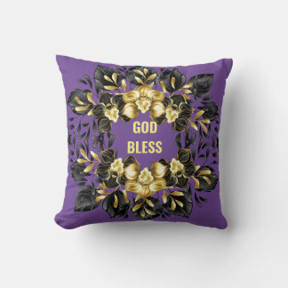God Bless Floral Circle Throw Pillow
