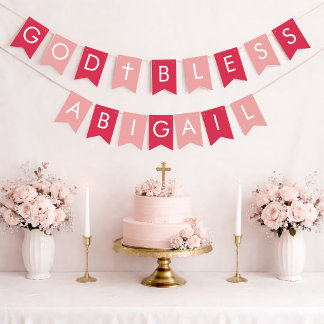 God Bless Girl 7 Letter Red Pink Baptism Communion Bunting