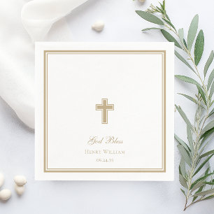 God Bless Gold Cross Boy Baptism Napkin