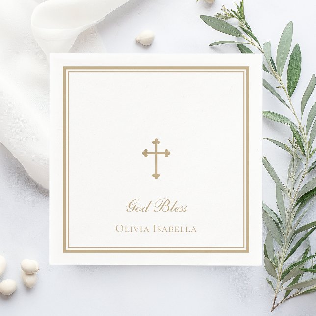 God Bless Gold Cross Girl Baptism Napkin (Creator Uploaded)