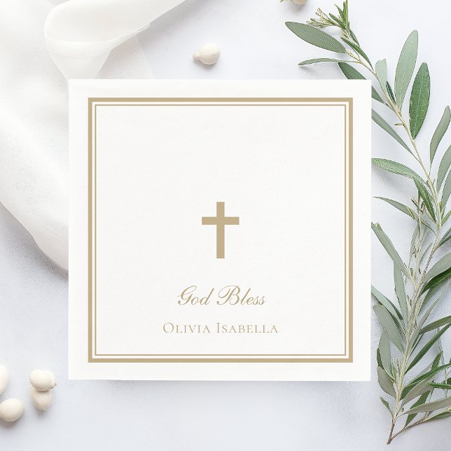 God Bless Gold Cross Girl Baptism Napkin (Creator Uploaded)