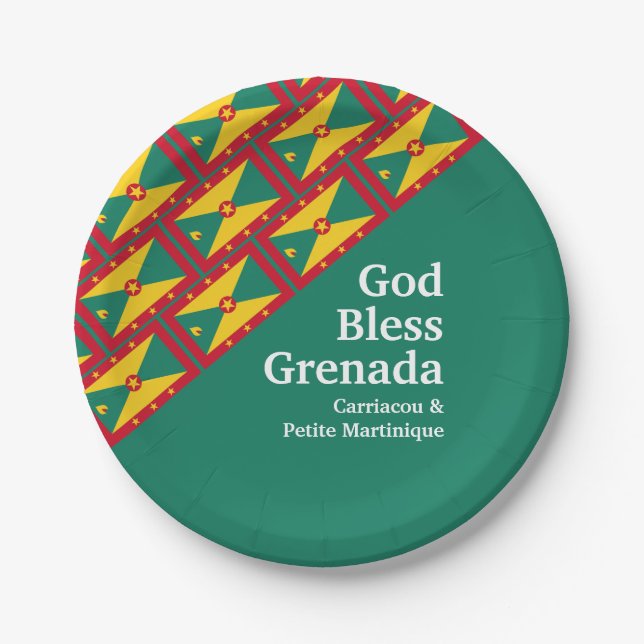 GOD BLESS GRENADA Custom Text GREEN Paper Plate (Front)