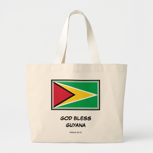 GOD BLESS GUYANA | Patriotic | Guyanese Flag Large Tote Bag (Front)