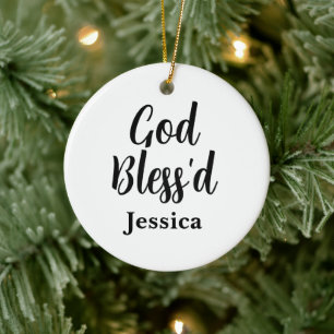 God Bless Inspirational Phrase White Typography Ceramic Tree Decoration