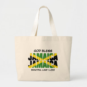 GOD BLESS JAMAICA JAMAICA Flag Large Tote Bag