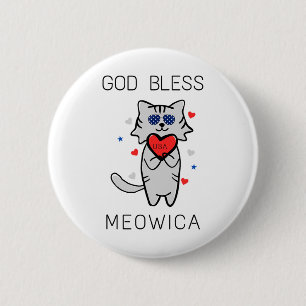 God Bless Meowica Funny Patriotic America Cat Usa 6 Cm Round Badge