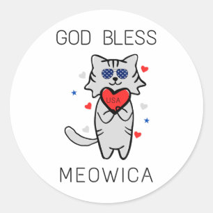 God Bless Meowica Funny Patriotic America Cat Usa Classic Round Sticker