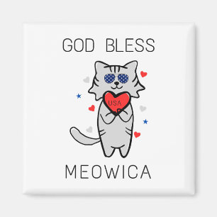 God Bless Meowica Funny Patriotic America Cat Usa Magnet