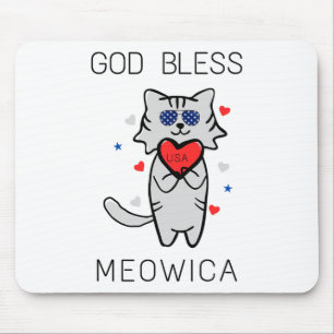 God Bless Meowica Funny Patriotic America Cat Usa Mouse Mat