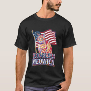 God Bless Meowica Funny Patriotic Cat Design T-Shirt