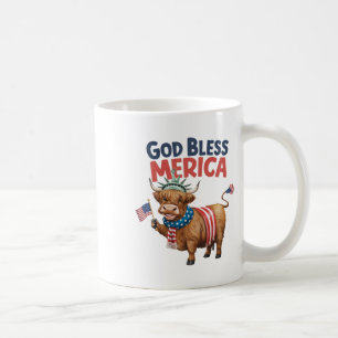 God Bless Merica' 4th Of July Cow Usa American Coffee Mug