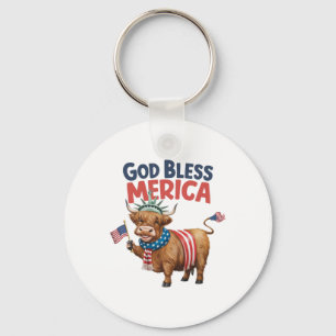 God Bless Merica' 4th Of July Cow Usa American Key Ring