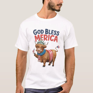 God Bless Merica' 4th Of July Cow Usa American T-Shirt