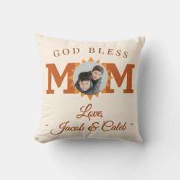 God Bless Mom Sunflower Kids Photo Throw Pillow