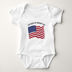 GOD BLESS MY MILITARY DAD with US flag Baby Bodysuit