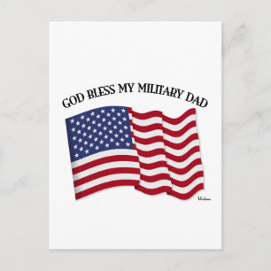GOD BLESS MY MILITARY DAD with US flag Postcard