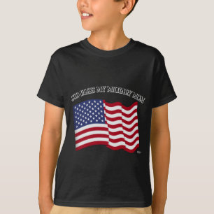GOD BLESS MY MILITARY MOM with US flag T-Shirt