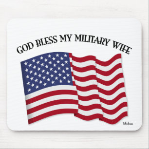 GOD BLESS MY MILITARY WIFE with US flag Mouse Mat