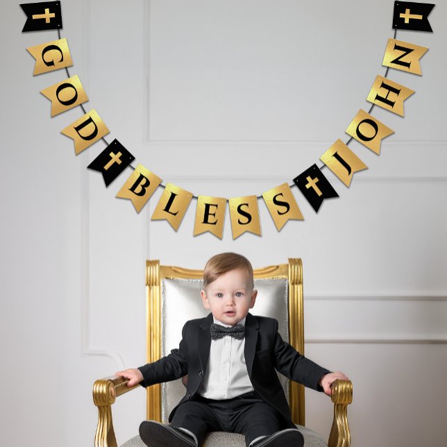 God Bless Name Black Gold Religious Confirmation Bunting (Creator Uploaded)