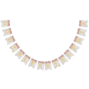 God Bless Name Pink Orchids Girl Baptism Communion Bunting