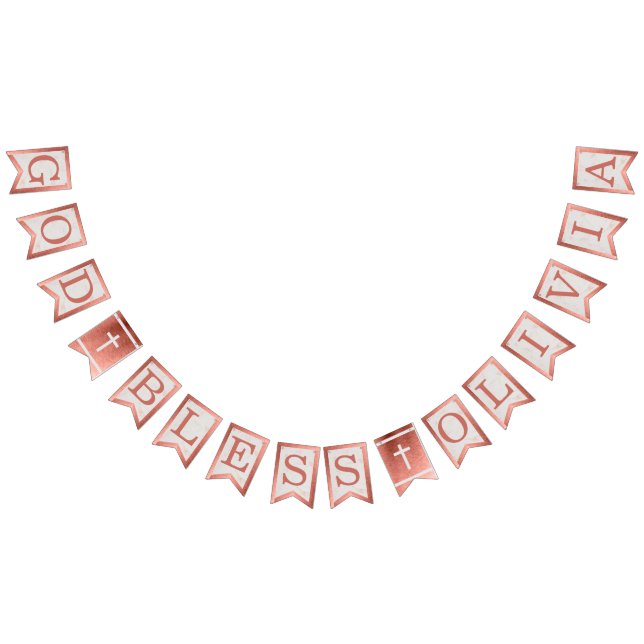 God Bless Name Rose Gold Marble Baptism Communion Bunting (All)