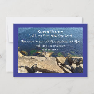 God Bless New Year 2026 Blue Sea Photo Christian Holiday Card