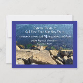 God Bless New Year 2026 Blue Sea Photo Christian Holiday Card
