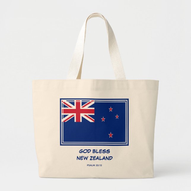 GOD BLESS | NEW ZEALAND Flag | Patriotic| AOTEAROA Large Tote Bag (Front)