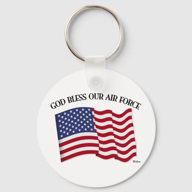 GOD BLESS OUR AIR FORCE with US flag Key Ring (Front)
