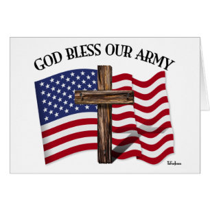 GOD BLESS OUR ARMY with rugged cross & US flag