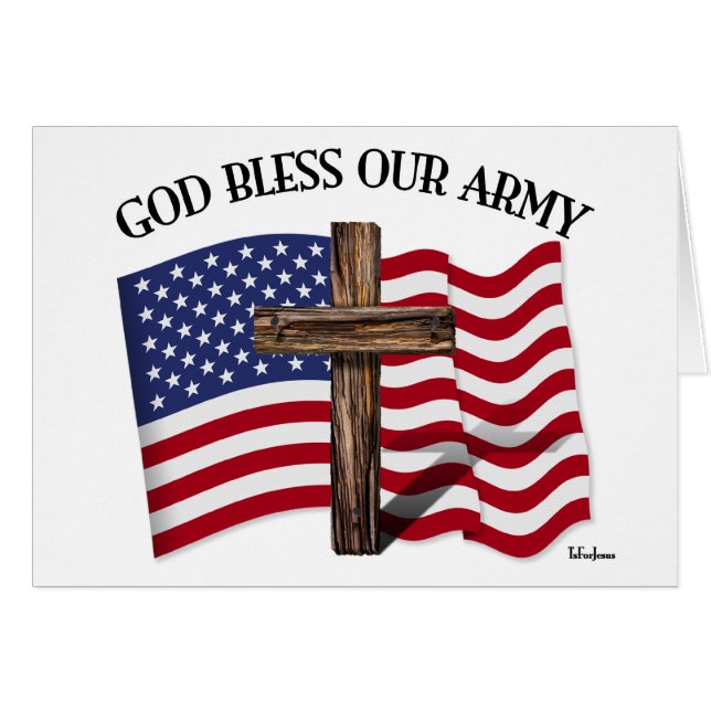 GOD BLESS OUR ARMY with rugged cross & US flag (Front Horizontal)