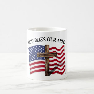 GOD BLESS OUR ARMY with rugged cross & US flag Coffee Mug