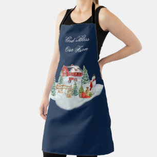 God Bless Our Farm Christmas Farm Scene Apron
