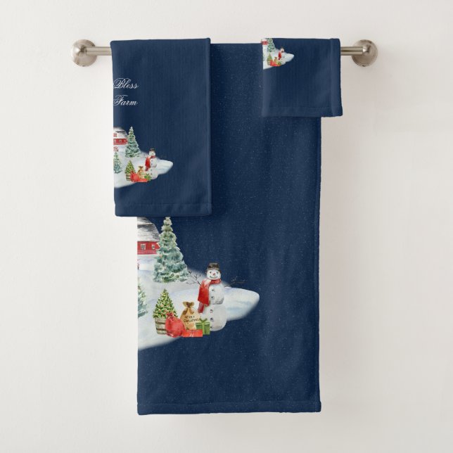 God Bless Our Farm Christmas Farm Scene Bath Towel Set (Insitu)