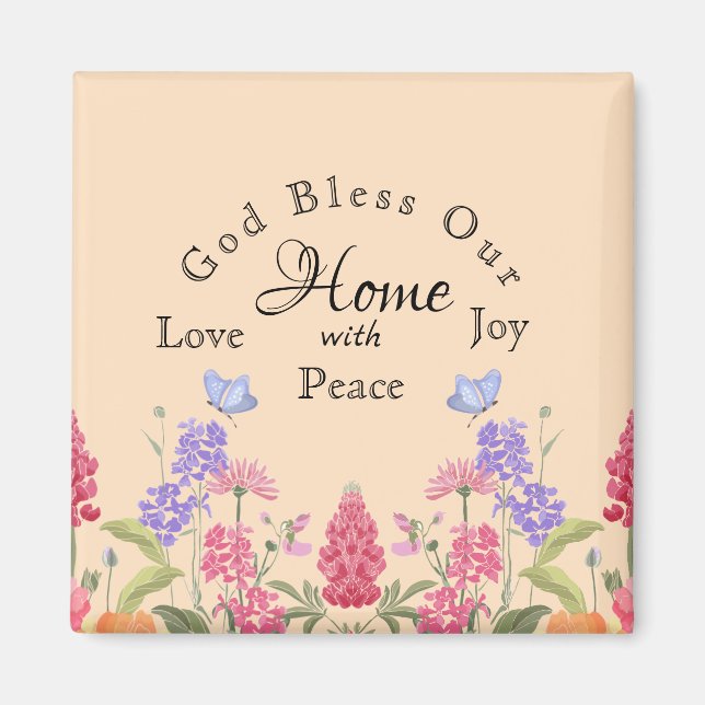 God Bless Our Home Beige Floral Wildflowers Magnet (Front)