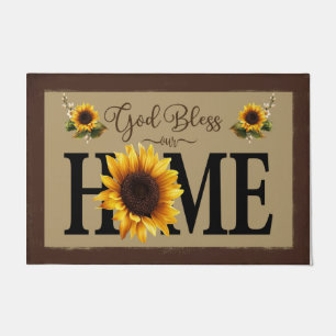 God Bless Our Home, Cute Sunflowers Doormat