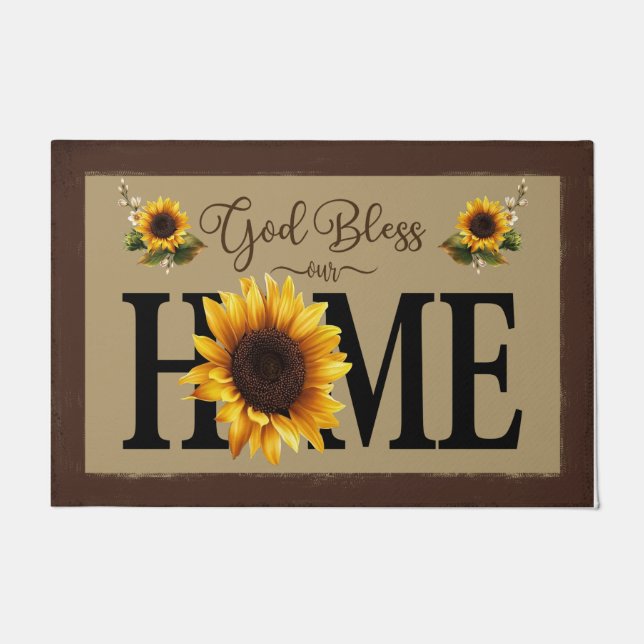 God Bless Our Home Sunflowers Mat, Lovely Doormat (Front)