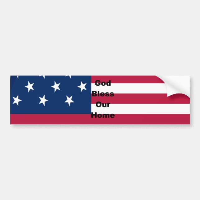 God Bless Our Home: USA Flag Swirl Art Bumper Sticker (Front)