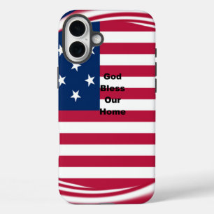 God Bless Our Home: USA Flag Swirl Art iPhone 16 Plus Case