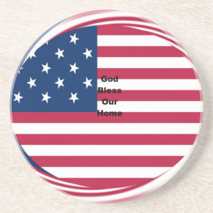 God Bless Our Home: USA Flag Swirl Art Coaster