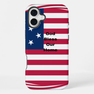 God Bless Our Home: USA Flag Swirl Art iPhone 16 Plus Case