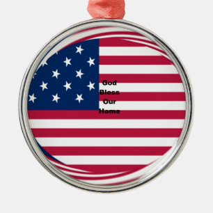 God Bless Our Home: USA Flag Swirl Art Metal Tree Decoration